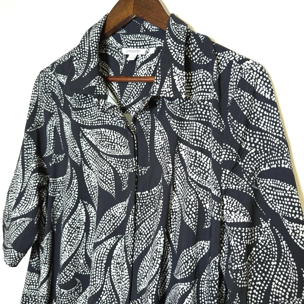 Chicos Button Down Tunic Dress Bungee Hem Size 2/Large 570347893 - Picture 2 of 10